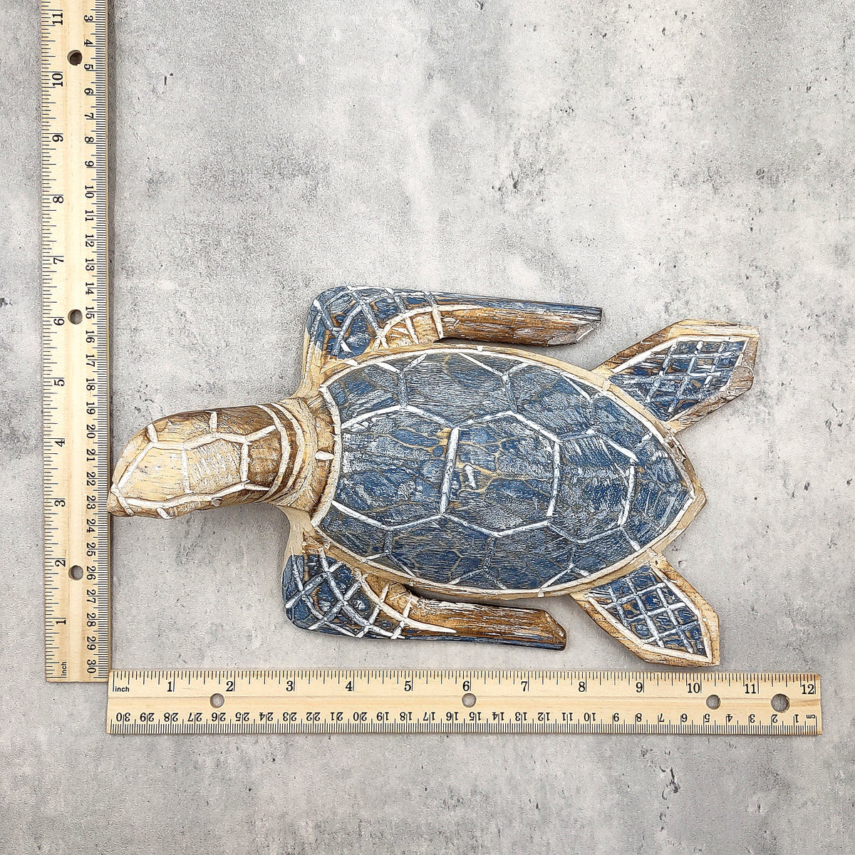 Large Blue Sea Turtle Painted Wood (1 sea turtle approx. 10+ inches) Dark Blue Painted Wooden Sea Turtle Figure for home décor & display!