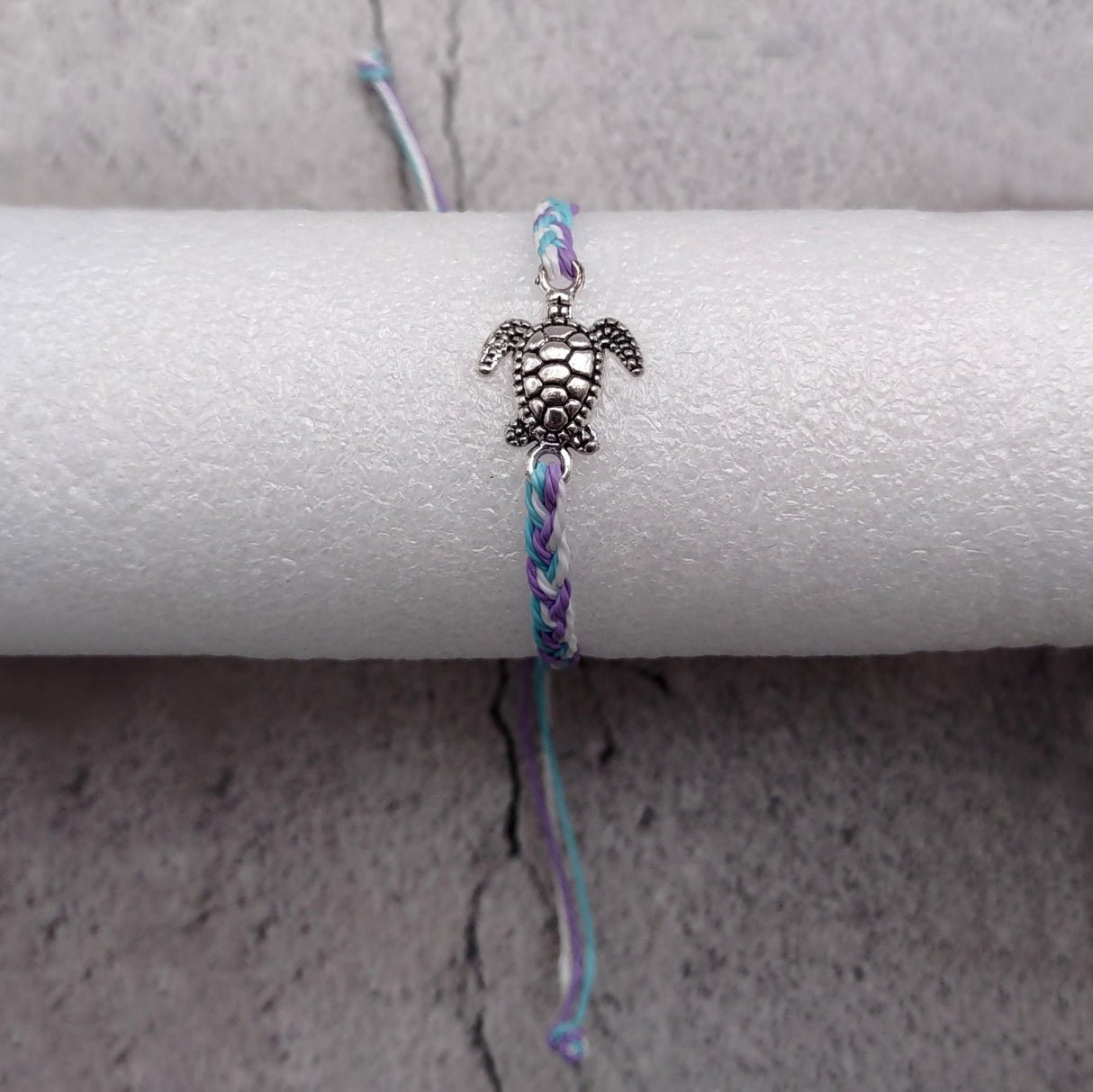 Sea Turtle Bracelet Braided Cord Light Blue Purple White (approx. 5-7+ inches AROUND) Blue Purple String Sea Turtle Bracelet to gift!