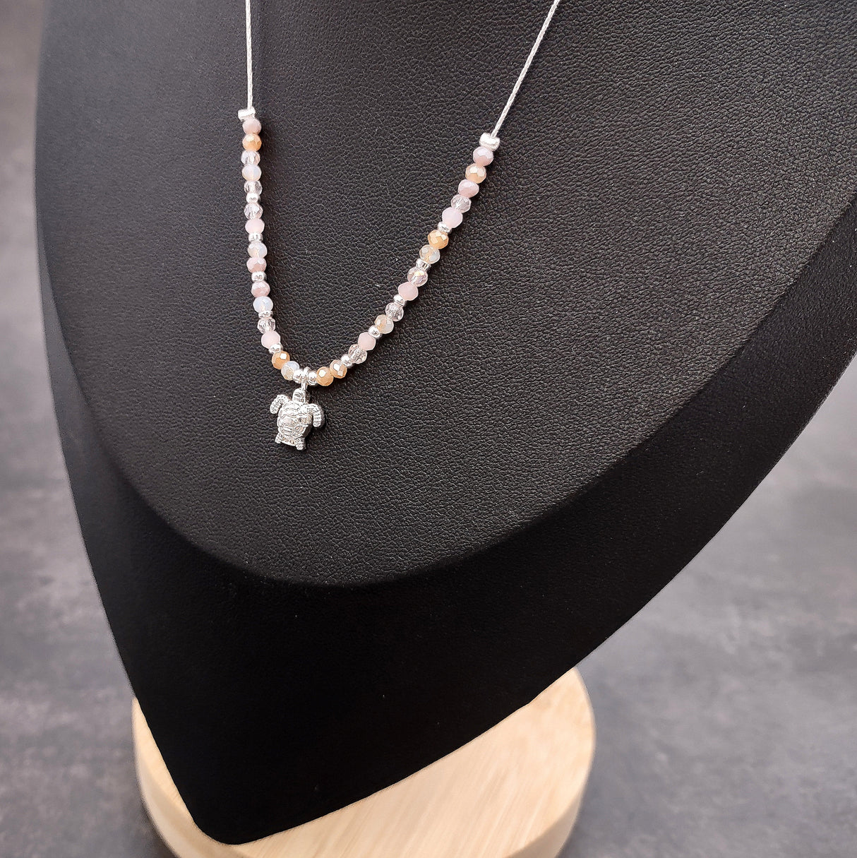 Sea Turtle Charm Necklace Pink Purple Orange Beads Silver Color (approx. 14+ inches AROUND) Sea Turtle Necklace Jewelry for seaside wear!