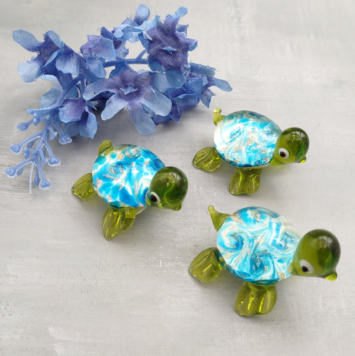 Swirl Glass Sea Turtle Figurine Green Blue (1 figure approx. 1.5 inches) Swirly Green Blue Glass Sea Turtle for gifts décor & collecting!