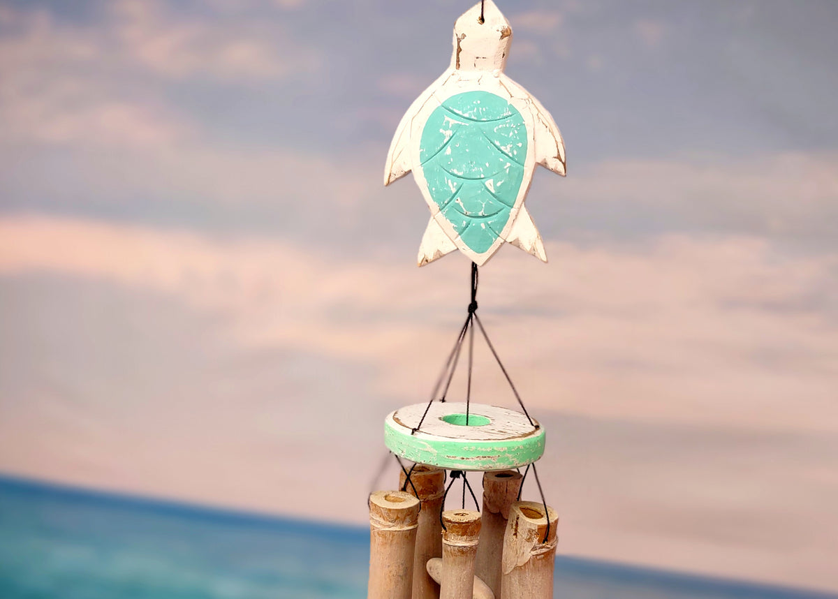Hanging Wooden Green Turtle Bamboo Wind Chime (1 Chime approx. 33 x 4 inches) Turtle Bamboo Windchime brings beachside charm to any home!