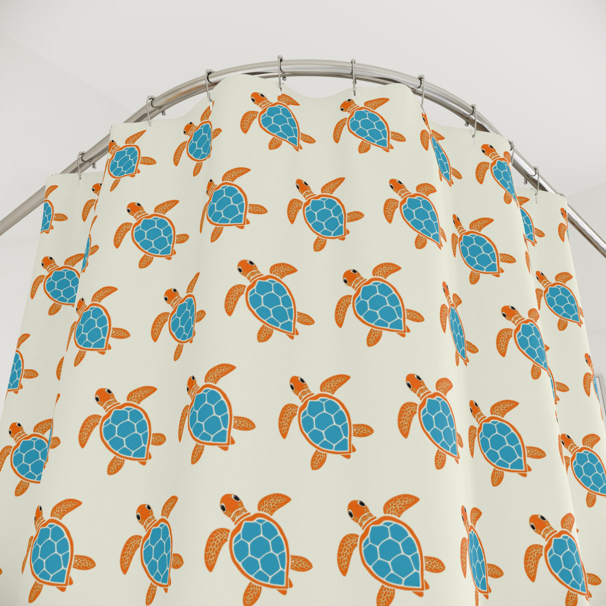 Blue and Orange Sea Turtle Shower Curtains - Coastal Bathroom Decor