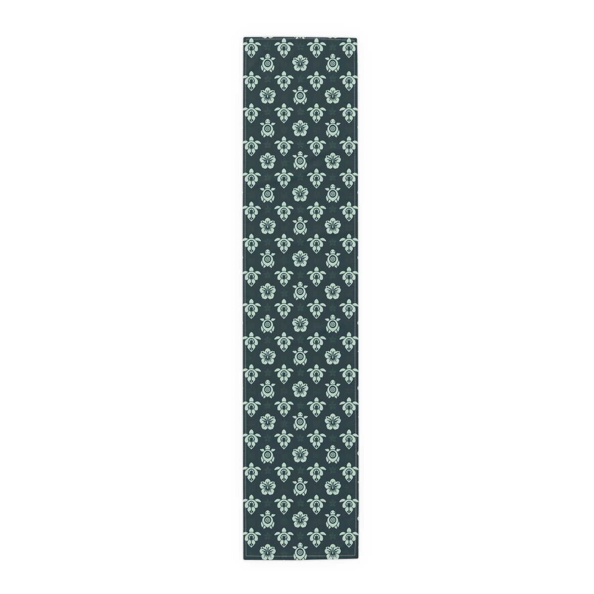 Dark Teal Sea Turtle and Floral Print Table Runner