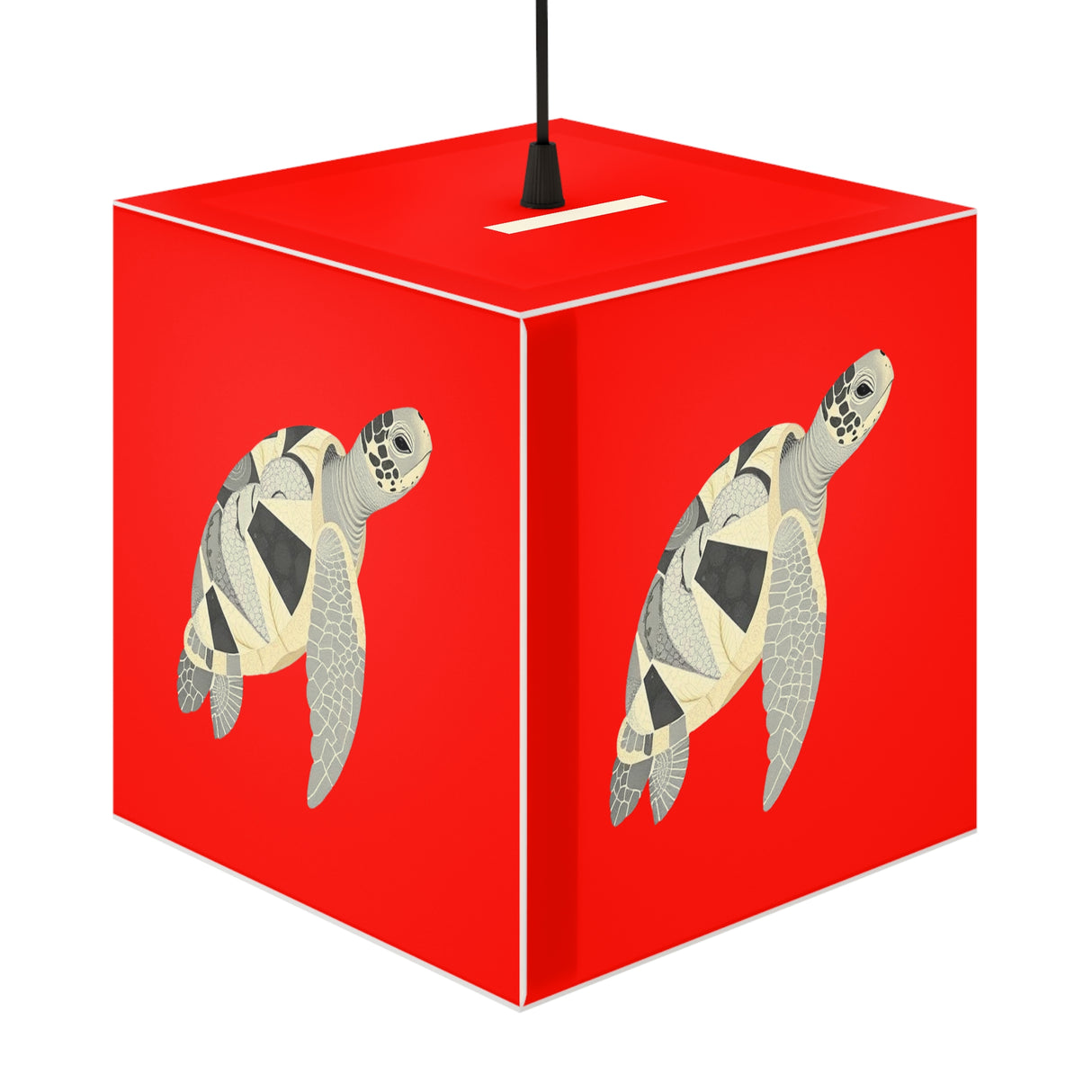 Red Collage Sea Turtle Geometric Light Cube Lamp