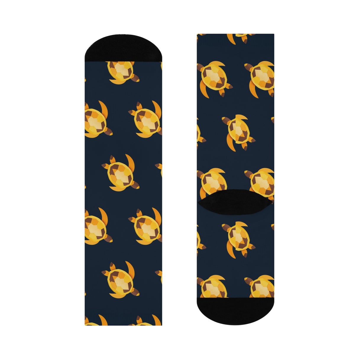 Dark Blue Geopattern Sea Turtle Cushioned Crew Socks