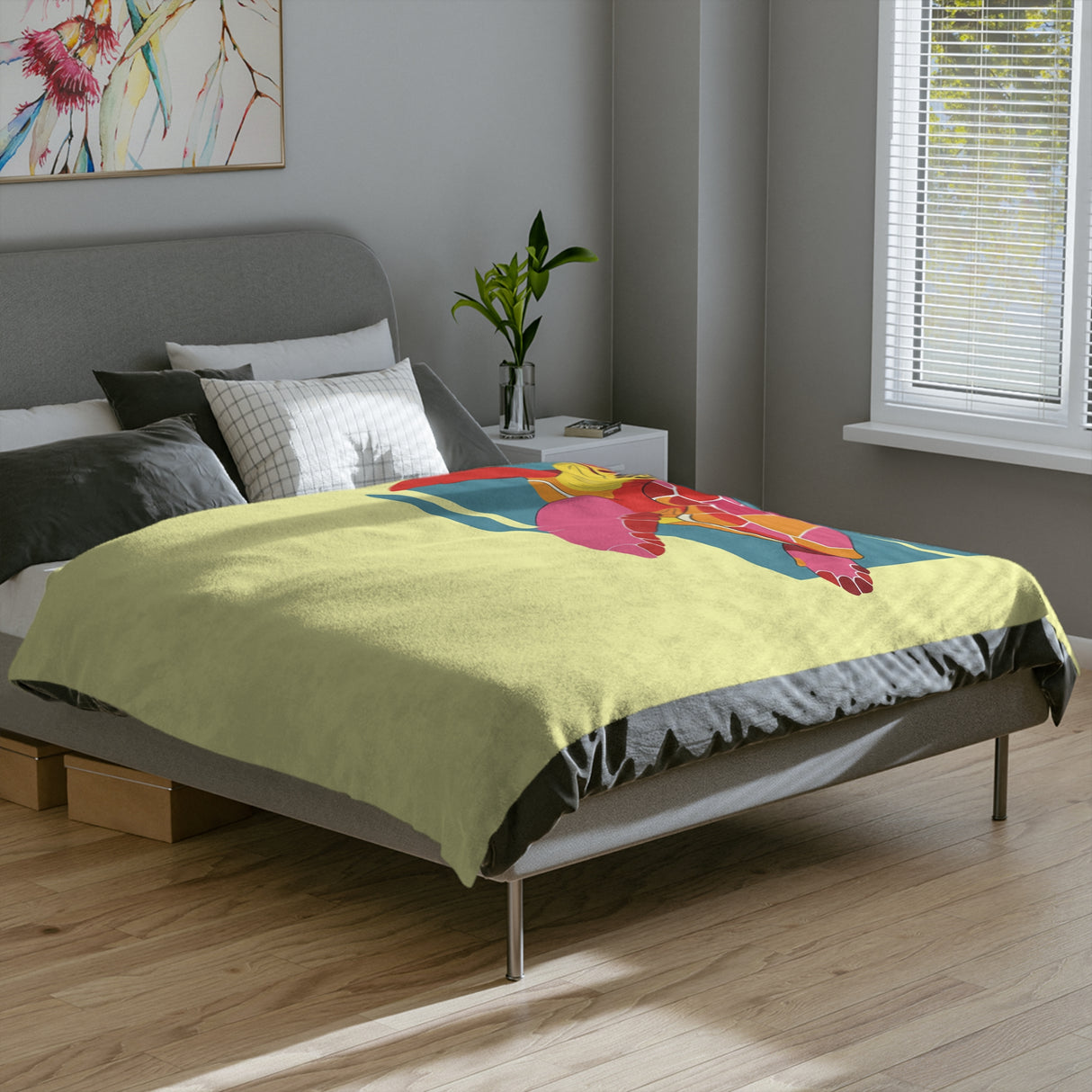 Colorful Pop Art Sea Turtle -Themed Velveteen Microfiber Blanket - 3 Sizes