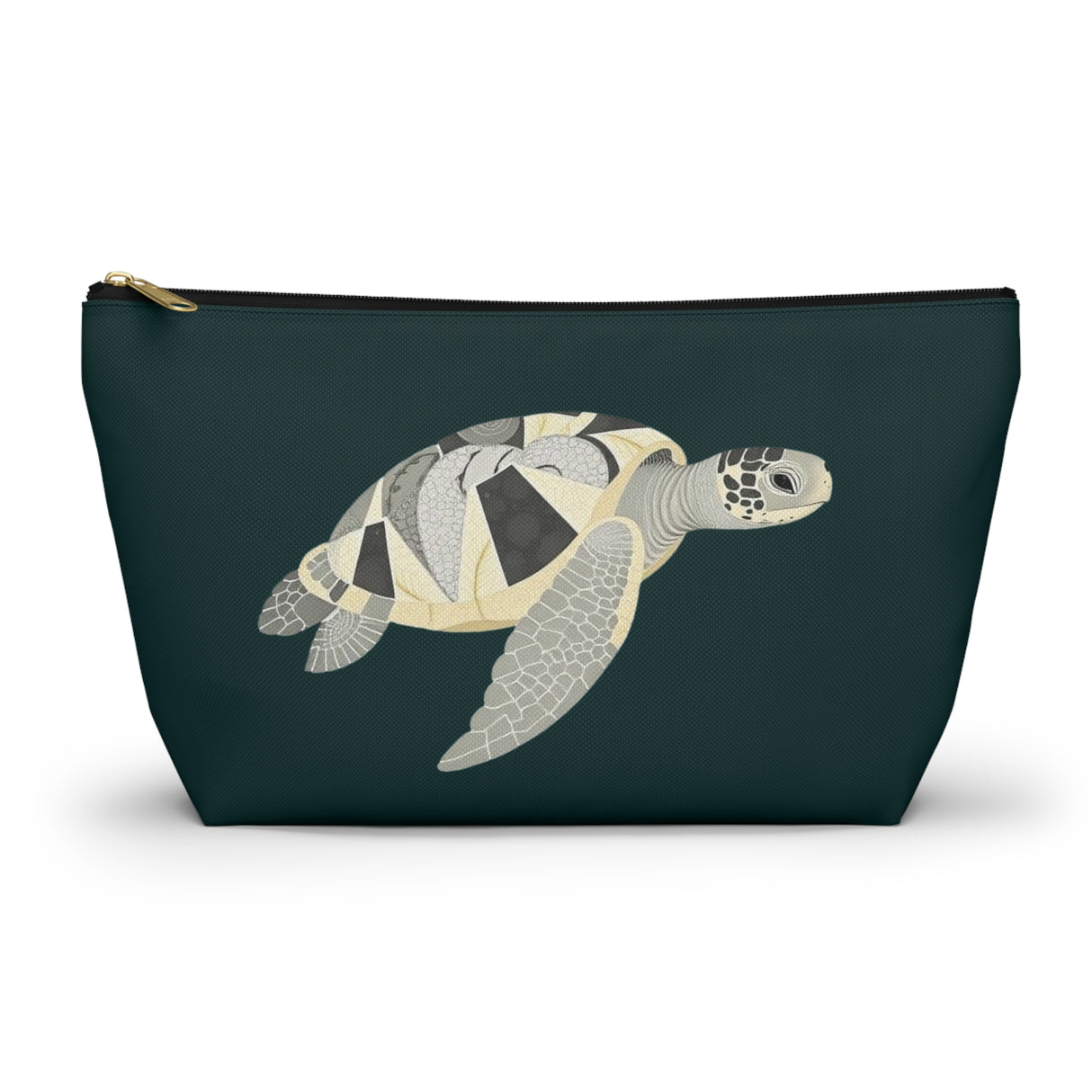 Dark Teal Collage Sea Turtle Print Accessory Pouch