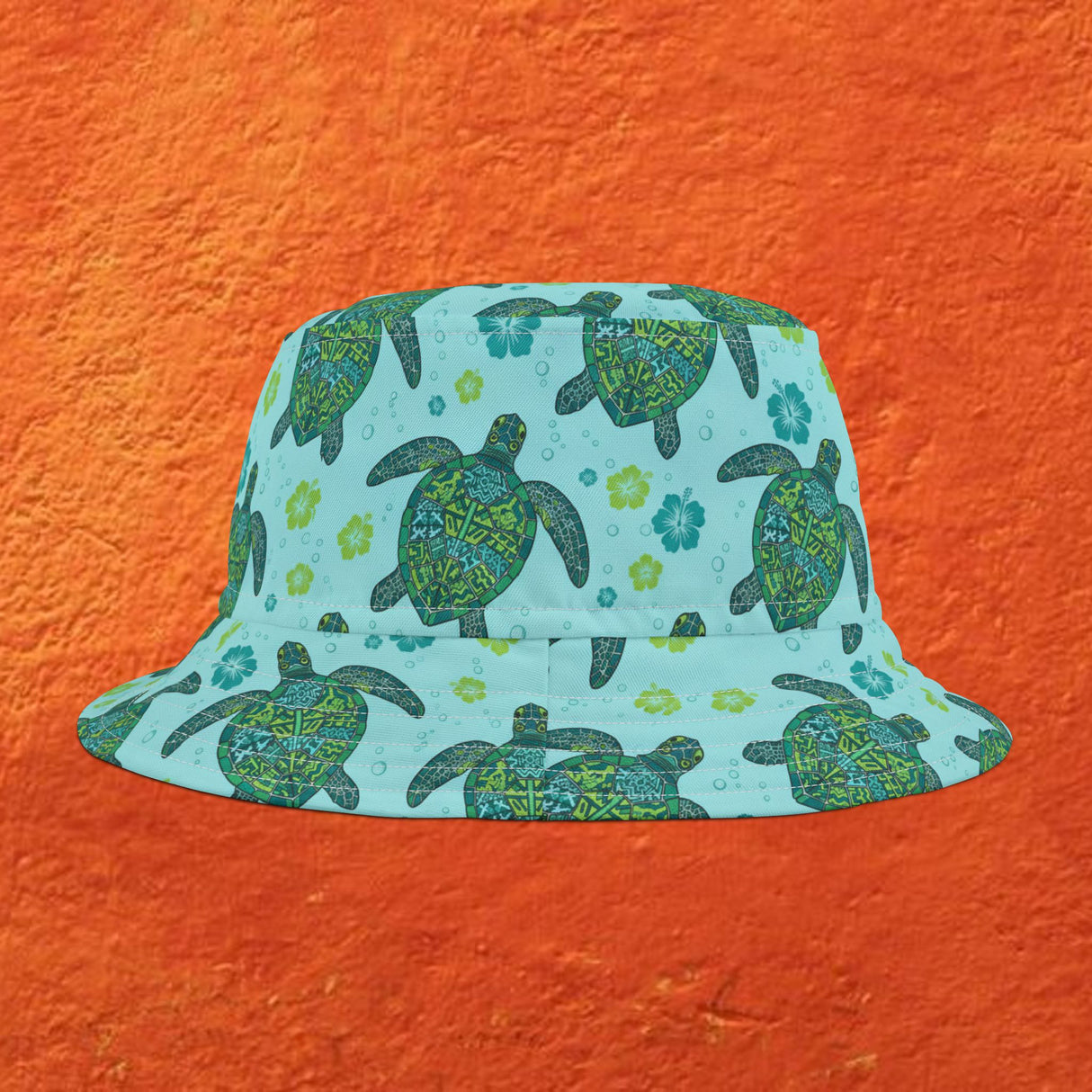Sea Tones Island Print Sea Turtle Pattern Bucket Hats - Large Sizes Available