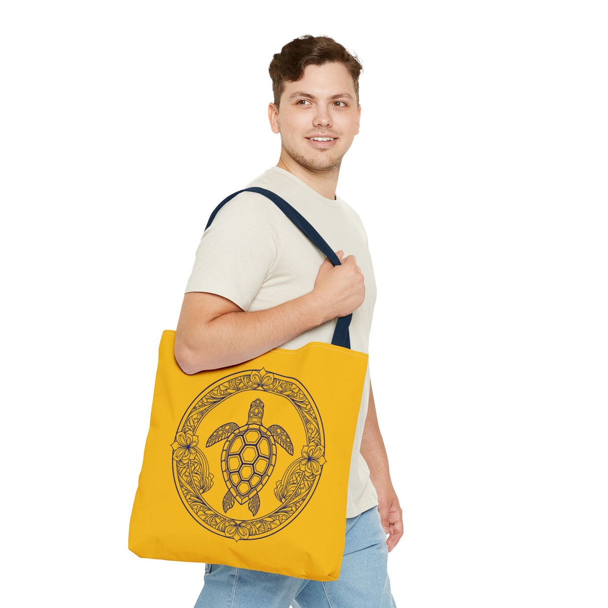 Gold and Purple Tropical Print Sea Turtle Tote Bag - 3 sizes