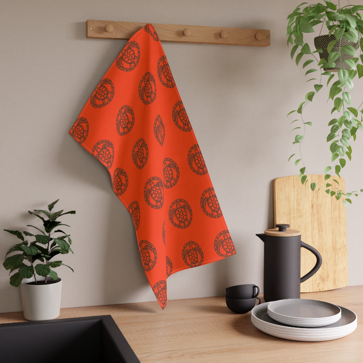 Orange Tropical Sea Turtle Tea Towels - Cotton Twill