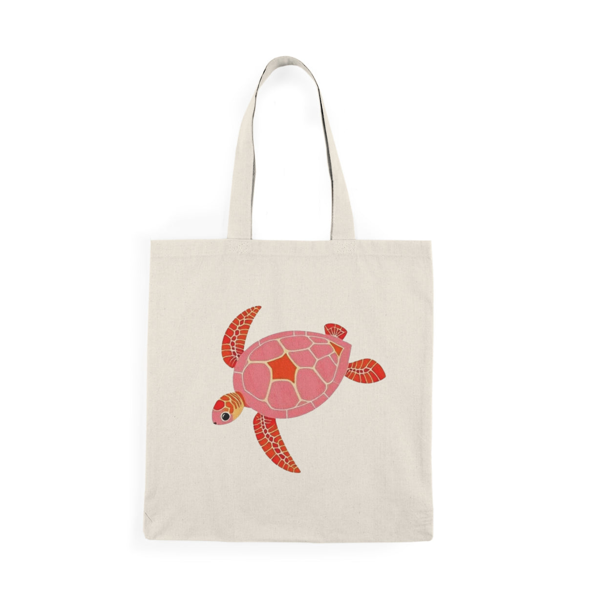 Eco-Friendly Pink and Red Turtle Design Natural Cotton Tote Bag