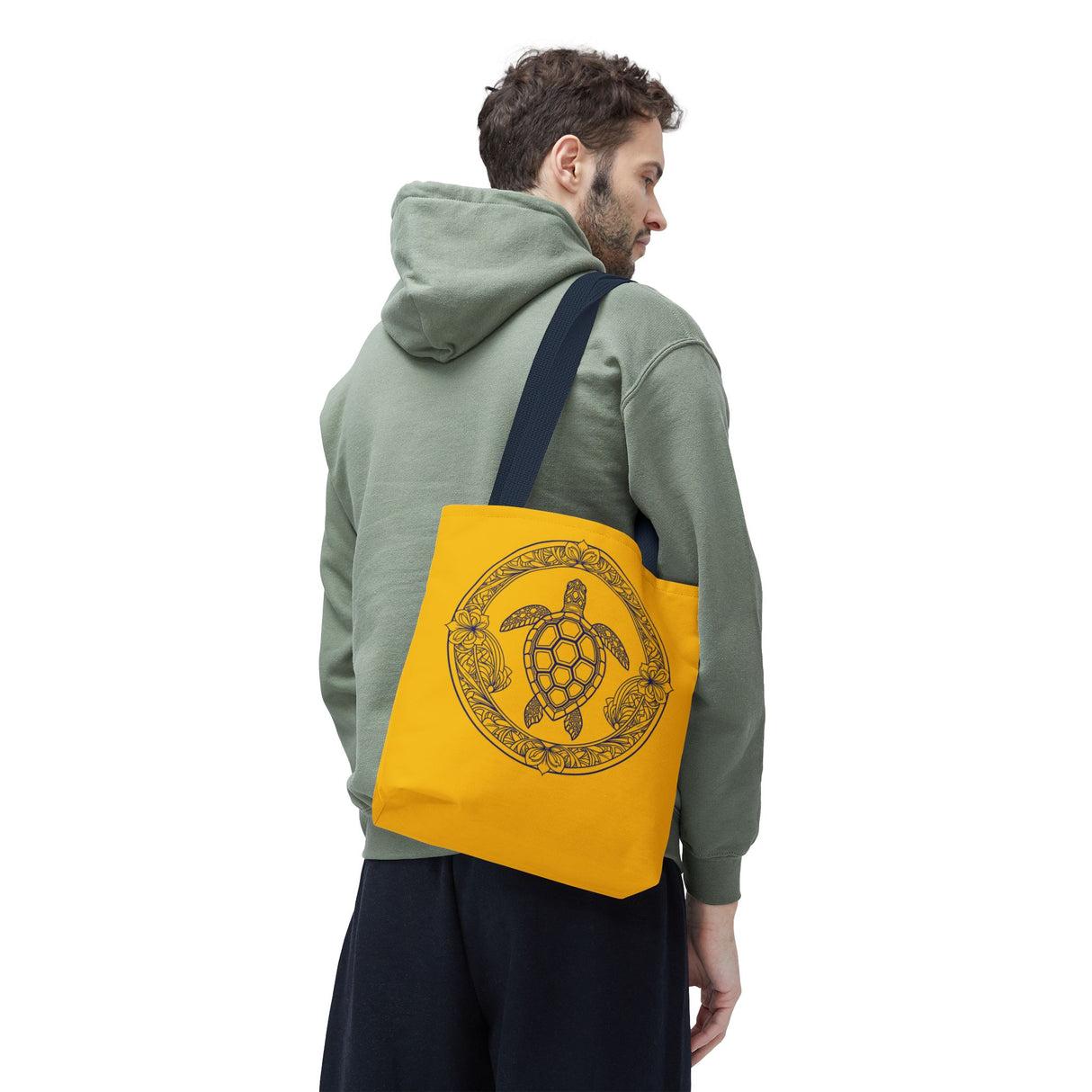 Gold and Purple Tropical Print Sea Turtle Tote Bag - 3 sizes