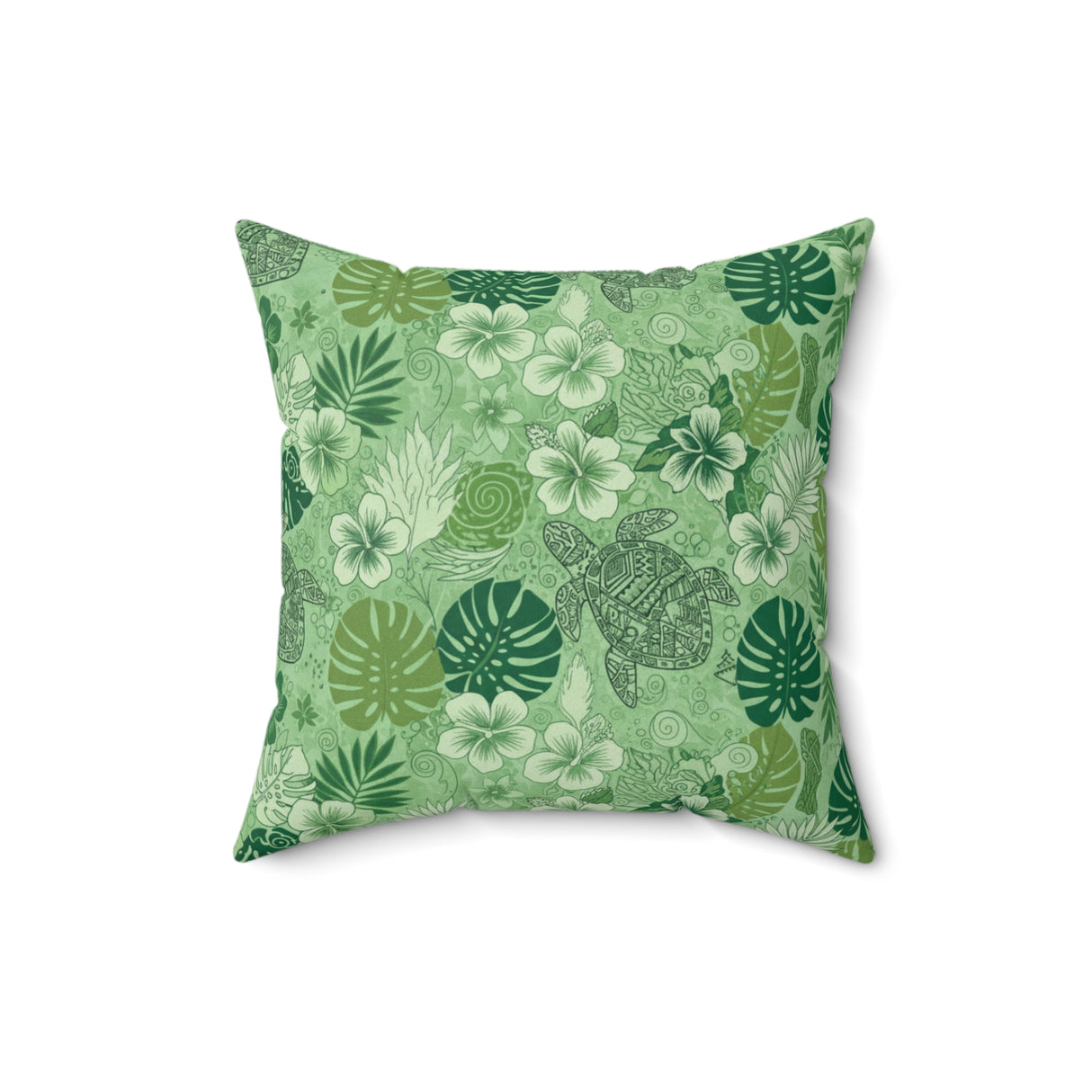 Dark Green Tiki Art Sea Turtle Faux Suede Pillow - 4 sizes