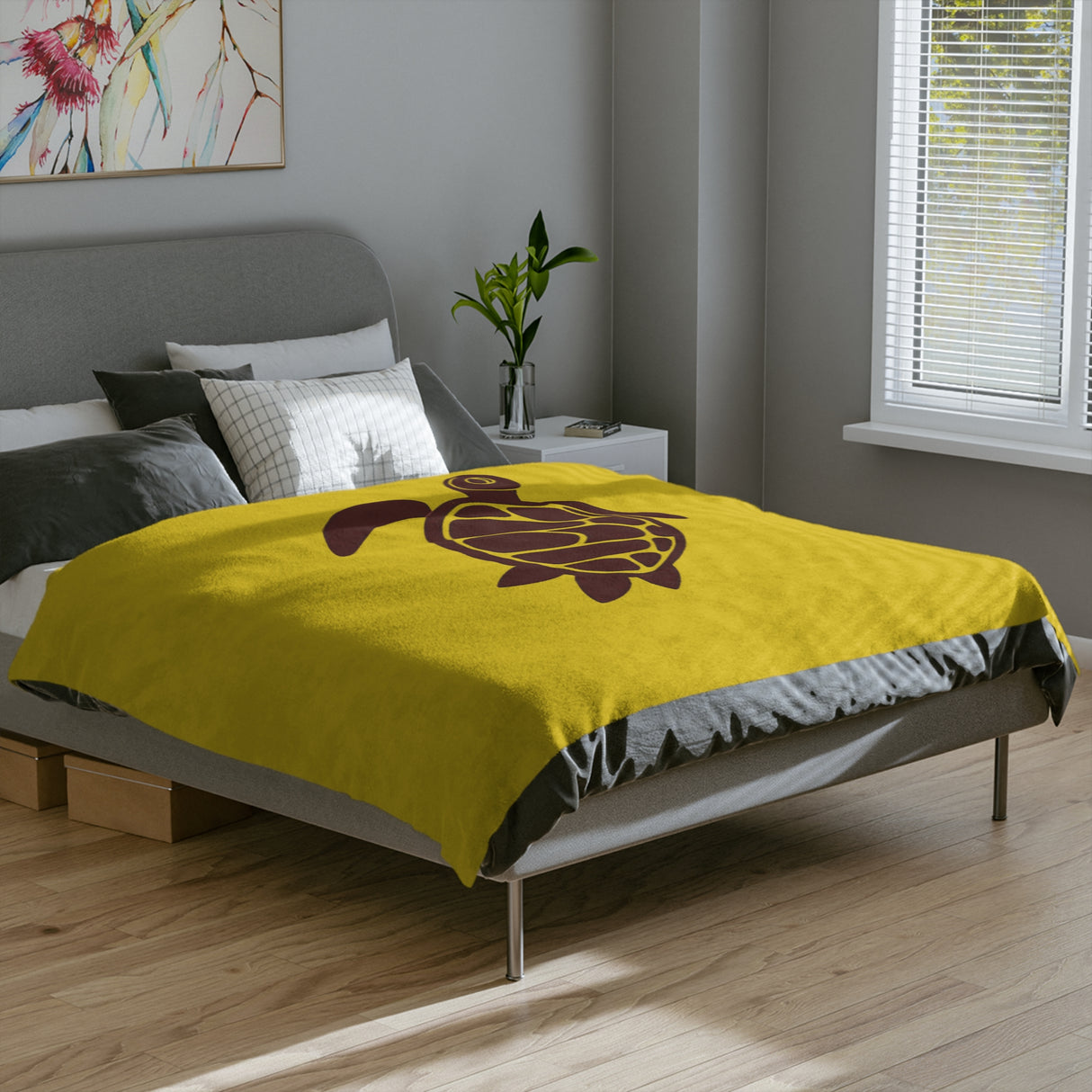 Brown and Gold Sea Turtle -Themed Velveteen Microfiber Blanket - 3 Sizes