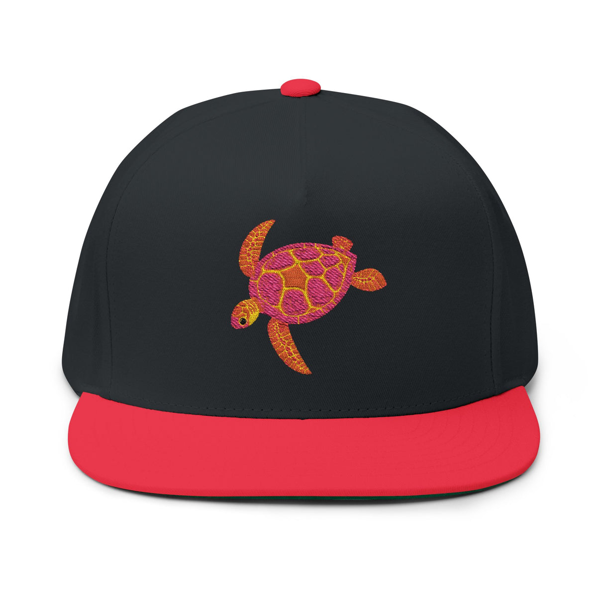 Pink Red and Orange Embroidered Sea Turtle Flat Bill Cap