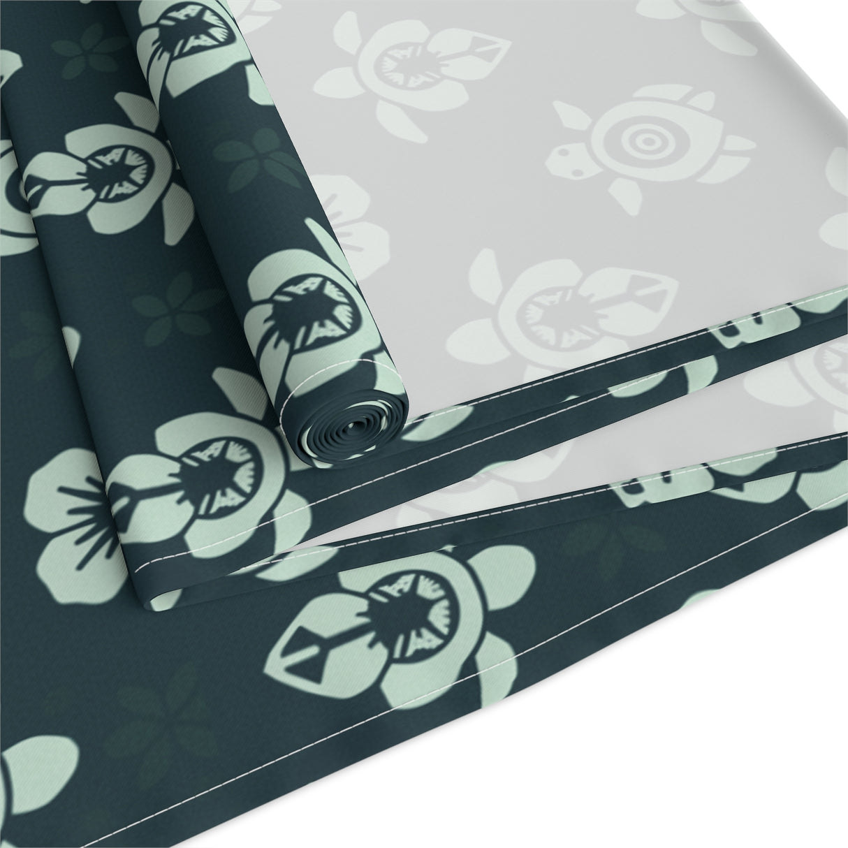 Dark Teal Sea Turtle and Floral Print Table Runner