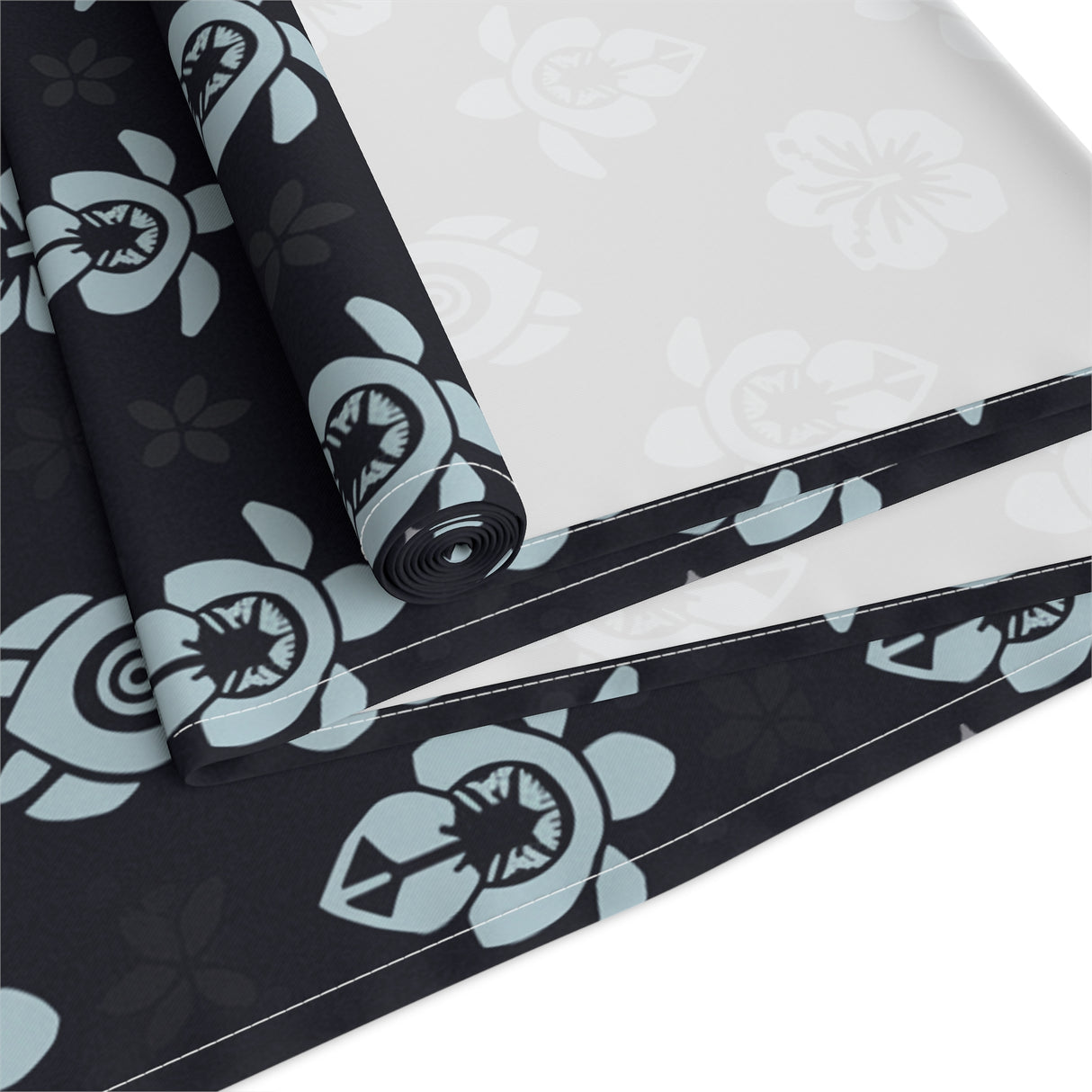 Dark Blue Sea Turtle and Floral Print Table Runner