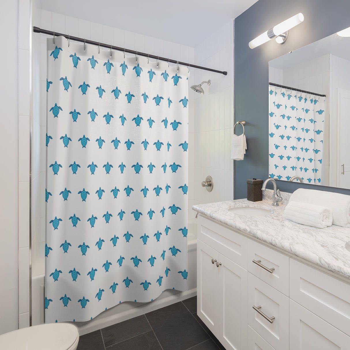 Fun Blue Sea Turtle Shower Curtains - Coastal Bathroom Decor