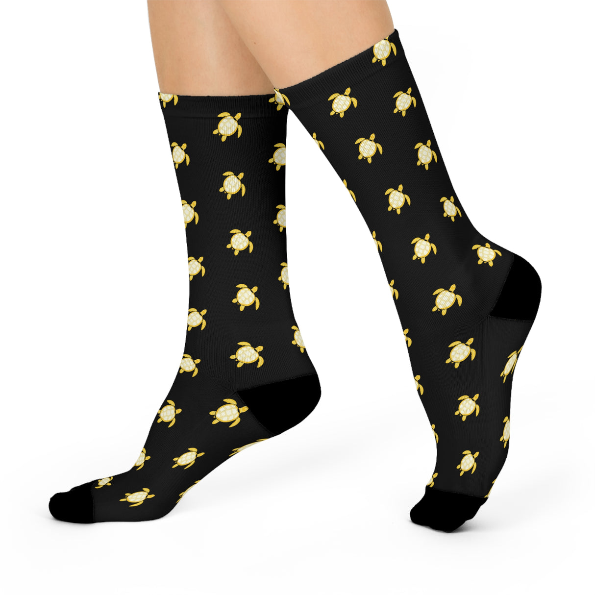 Black and Yellow Sea Turtle Cushioned Crew Socks