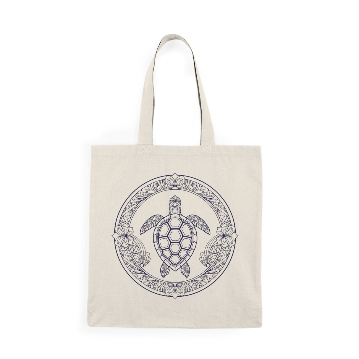 Purple Tropical Flowers and Sea Turtle Eco-Friendly Cotton Tote Bag