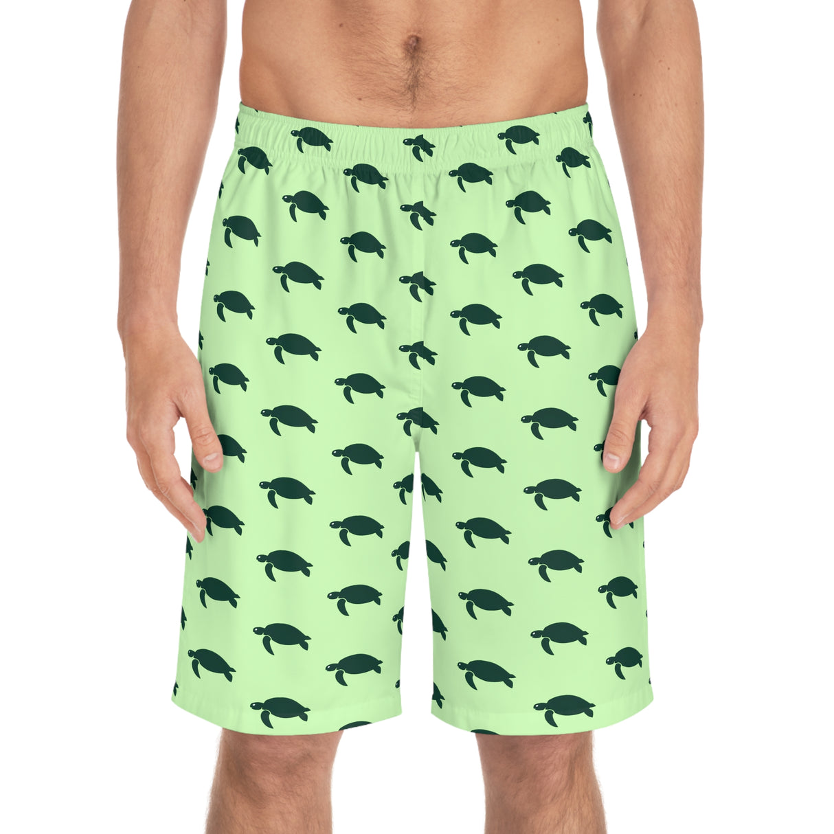 Sea Turtle Print Men's Green Board Shorts