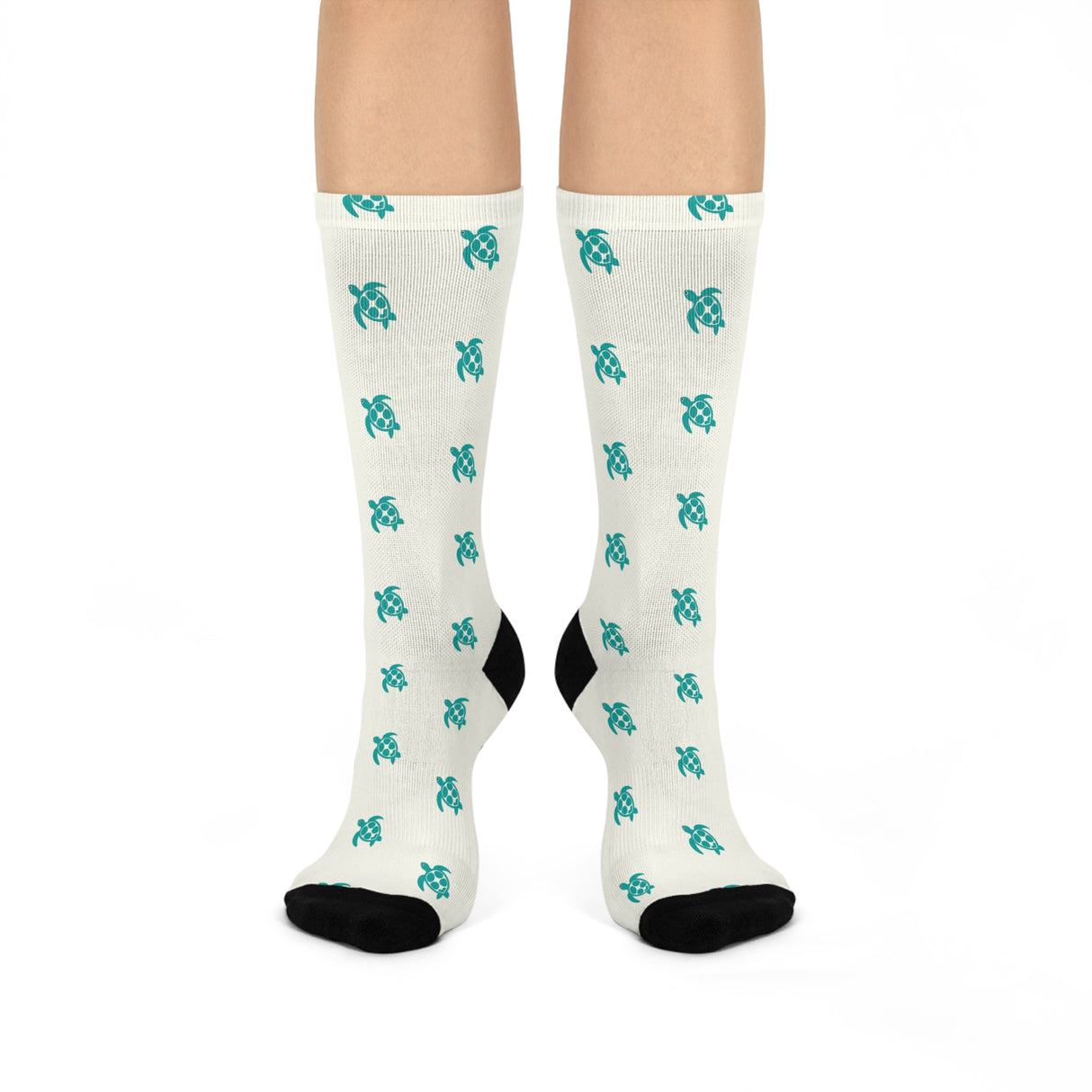 Ivory and Teal Sea Turtle Cushioned Crew Socks