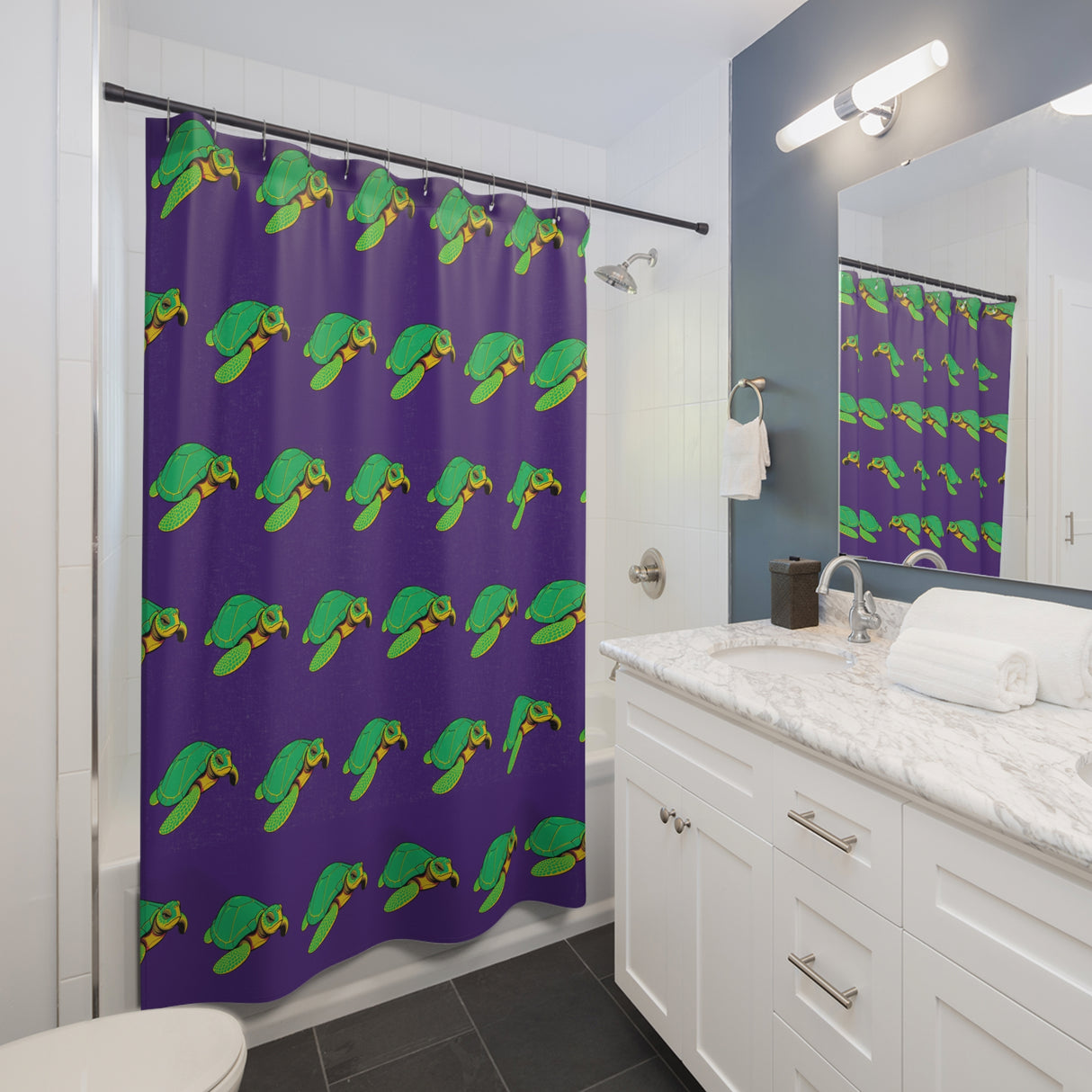 Wild Purple Sea Turtle Shower Curtains - Coastal Bathroom Decor