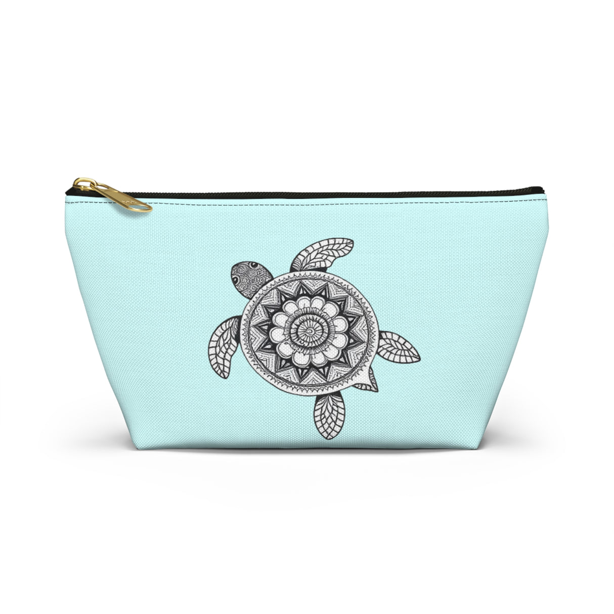Boho White and Blue Sea Turtle Print Accessory Pouch