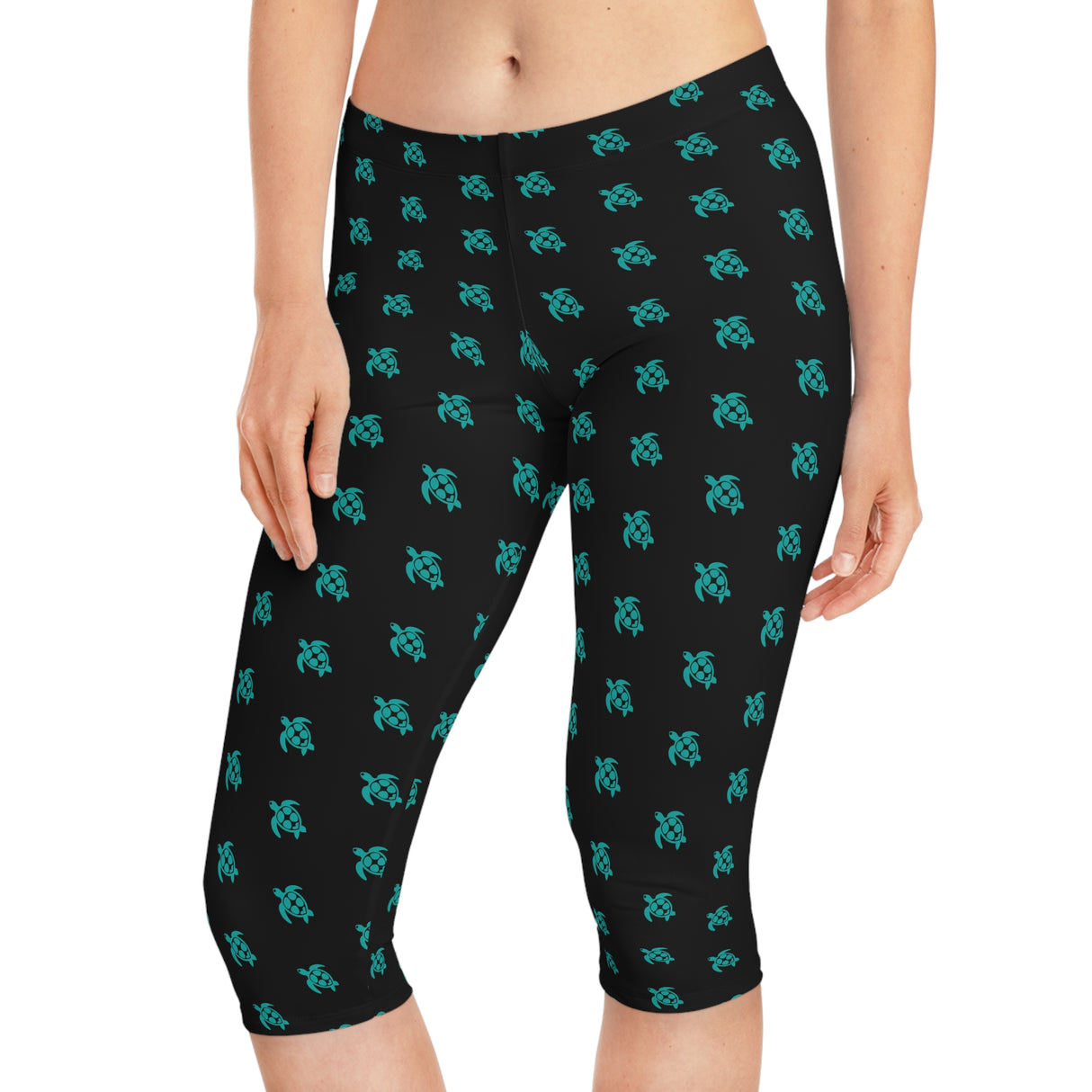 Black and Teal Sea Turtle Capri Leggings