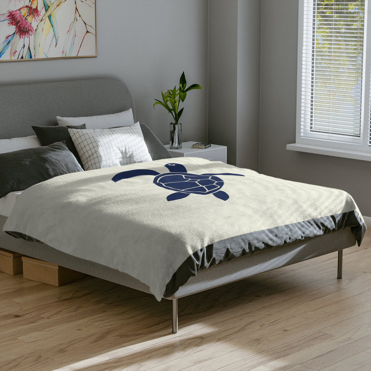 Blue Sea Turtle-Themed Velveteen Microfiber Blanket - 3 Sizes