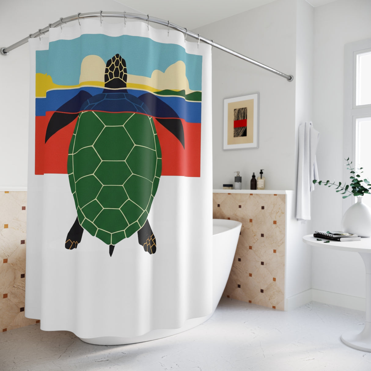 Mod Art Print Sea Turtle Shower Curtains - Coastal Bathroom Decor