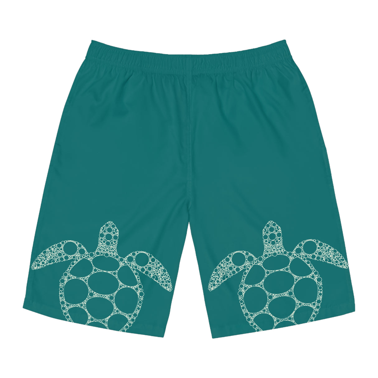 Teal Sea Turtle Print Men's Board Shorts