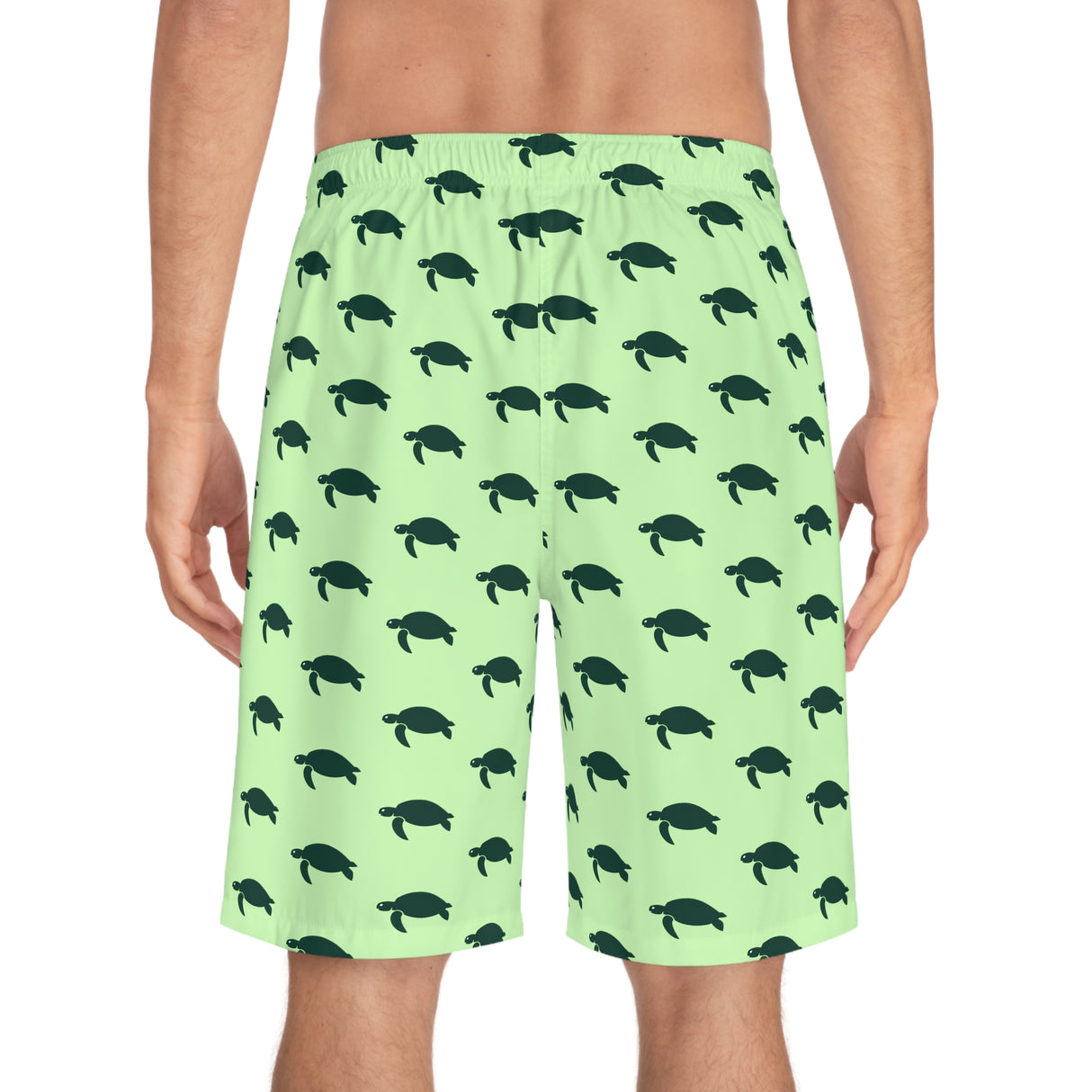 Sea Turtle Print Men's Green Board Shorts