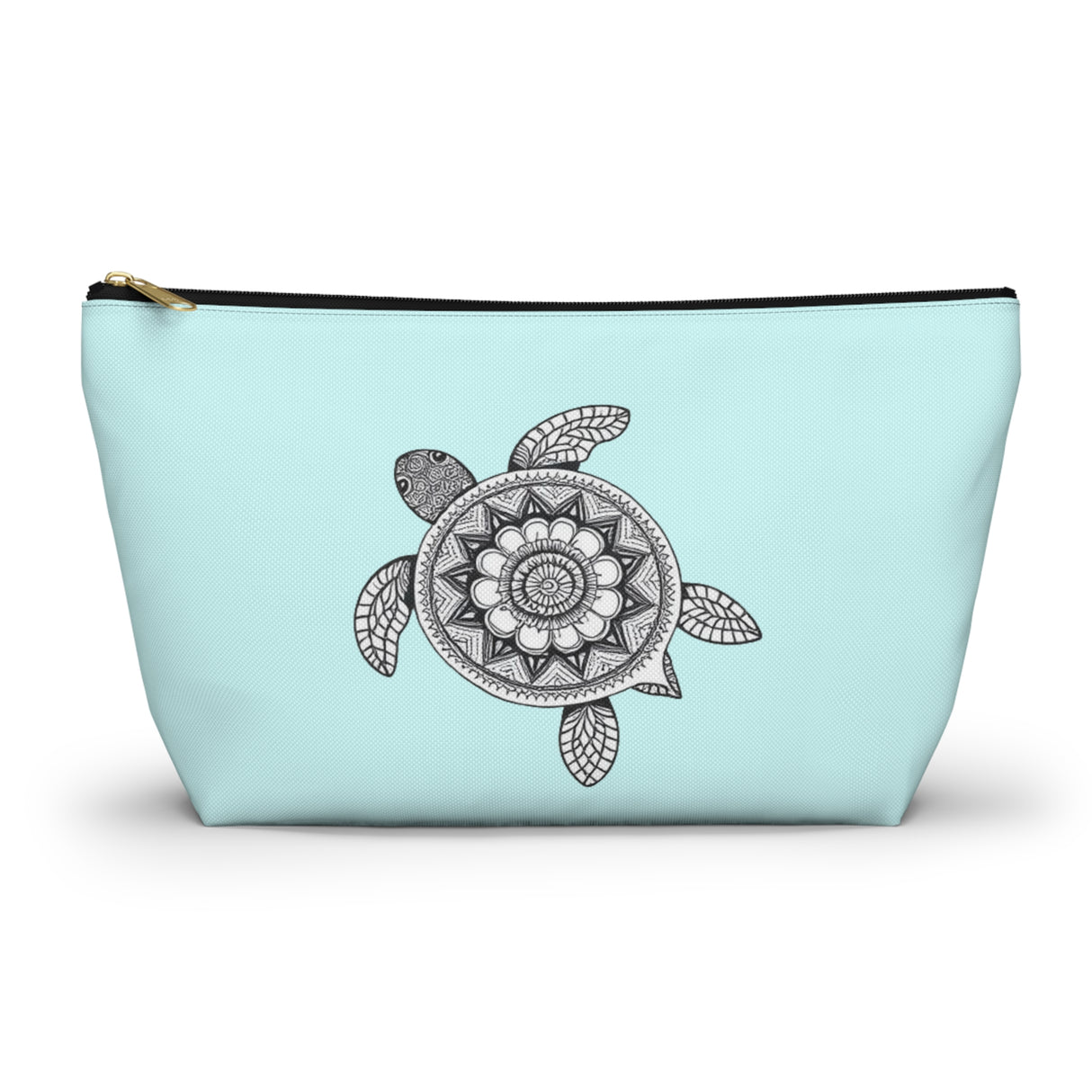 Boho White and Blue Sea Turtle Print Accessory Pouch