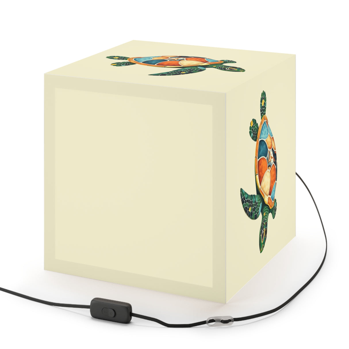 Green Collage Sea Turtle Geometric Light Cube Lamp