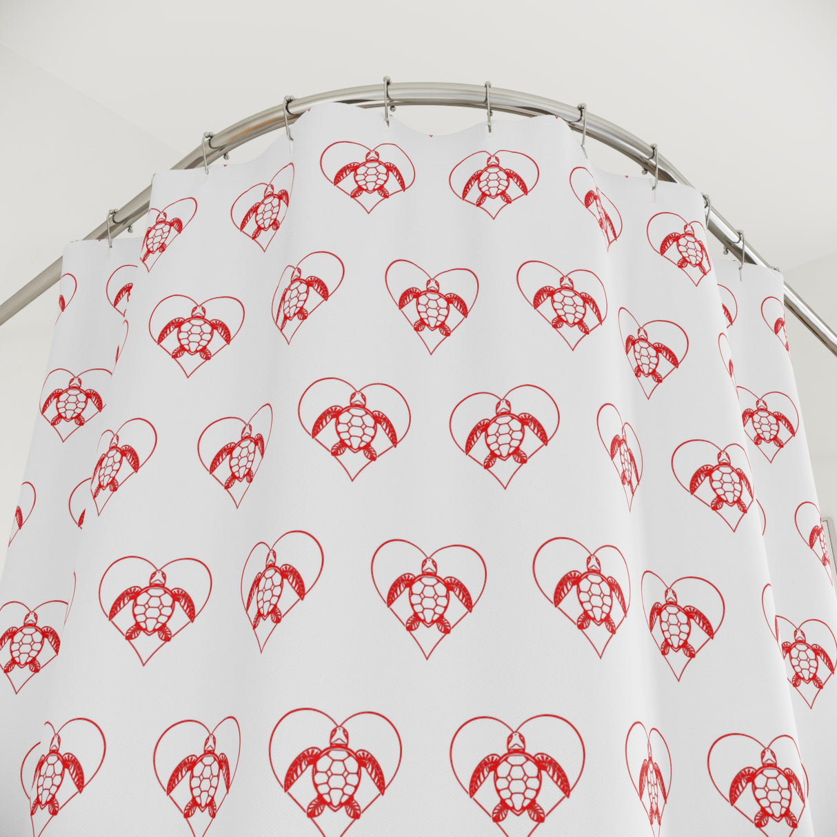 Red Heart Sea Turtle Shower Curtains - Coastal Bathroom Decor