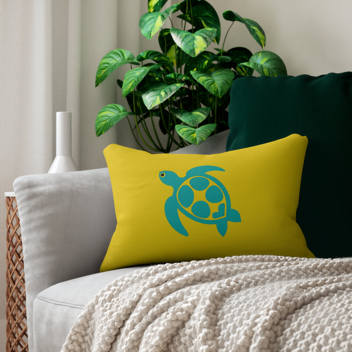 Gold and Teal Sea Turtle Lumbar Pillow