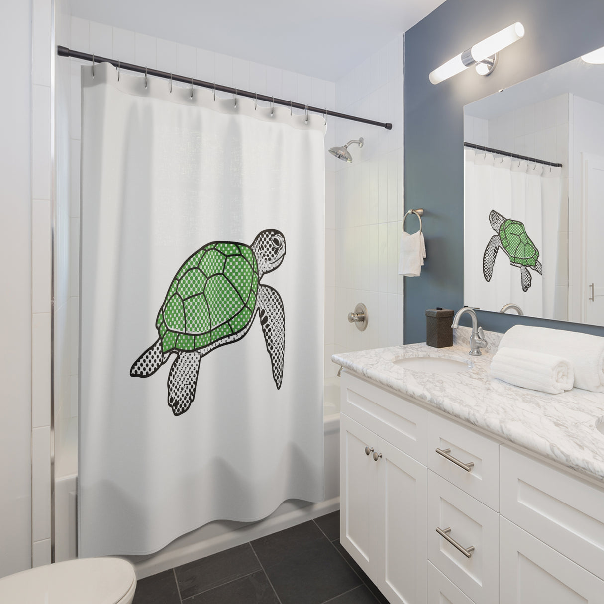 Halftone Sea Turtle Shower Curtains - Coastal Bathroom Decor