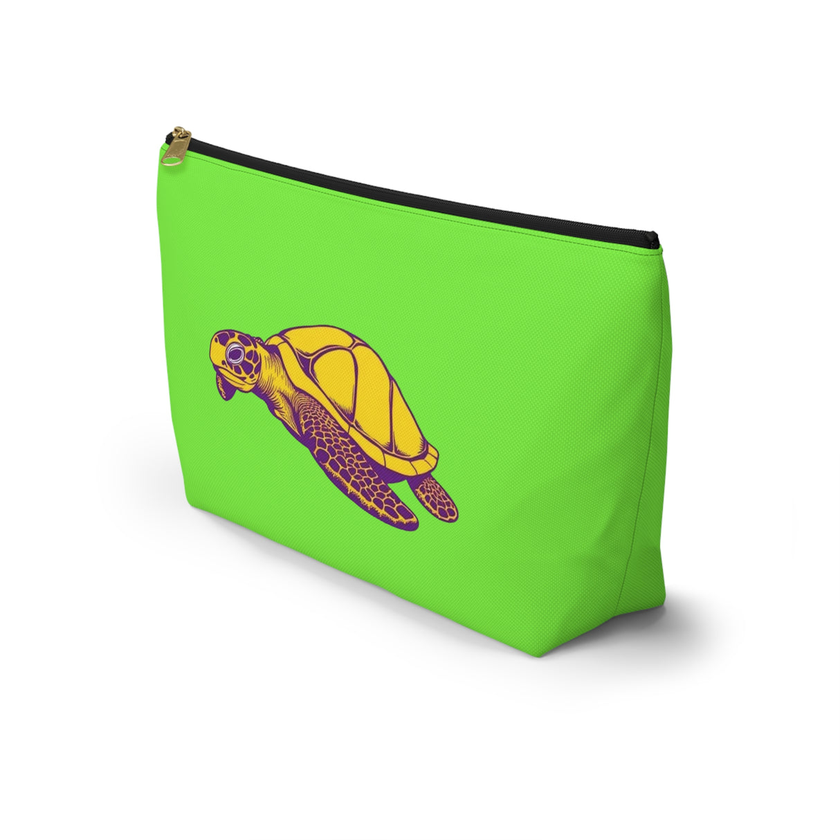 Neon Green Purple and Gold Sea Turtle Print Accessory Pouch
