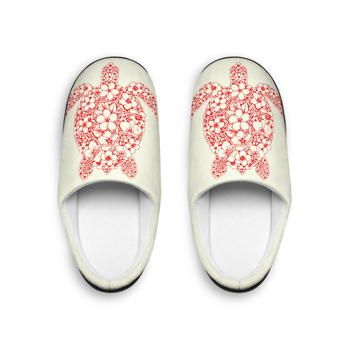 Womens Tropical Flower Sea Turtle Print Indoor Slippers