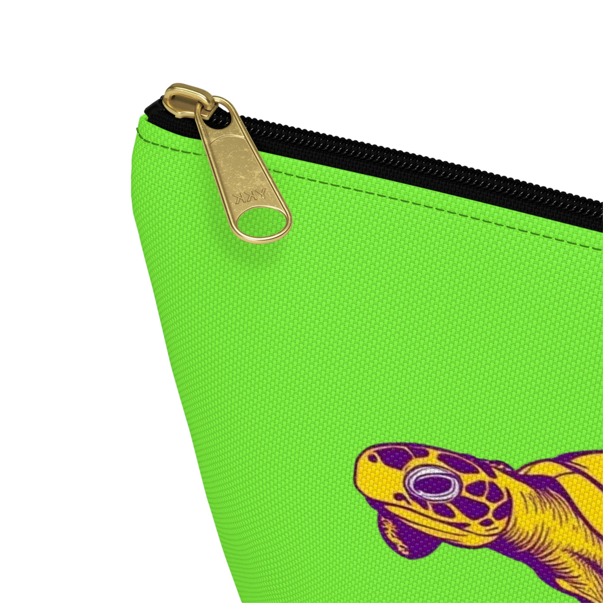 Neon Green Purple and Gold Sea Turtle Print Accessory Pouch