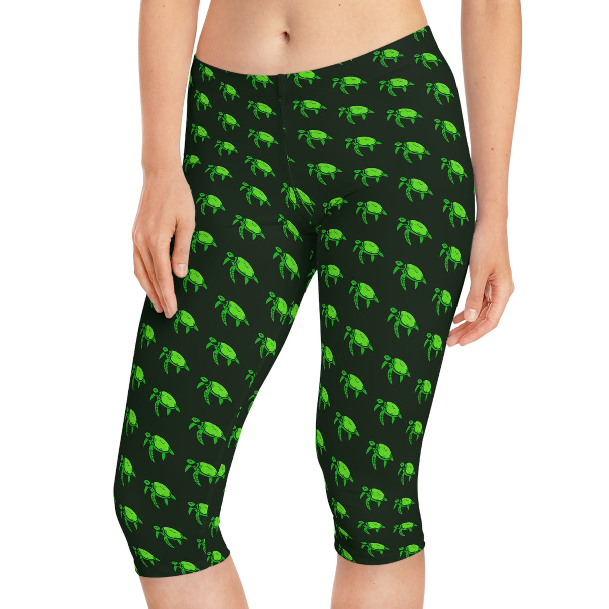 Dark Green Sea Turtle Capri Leggings