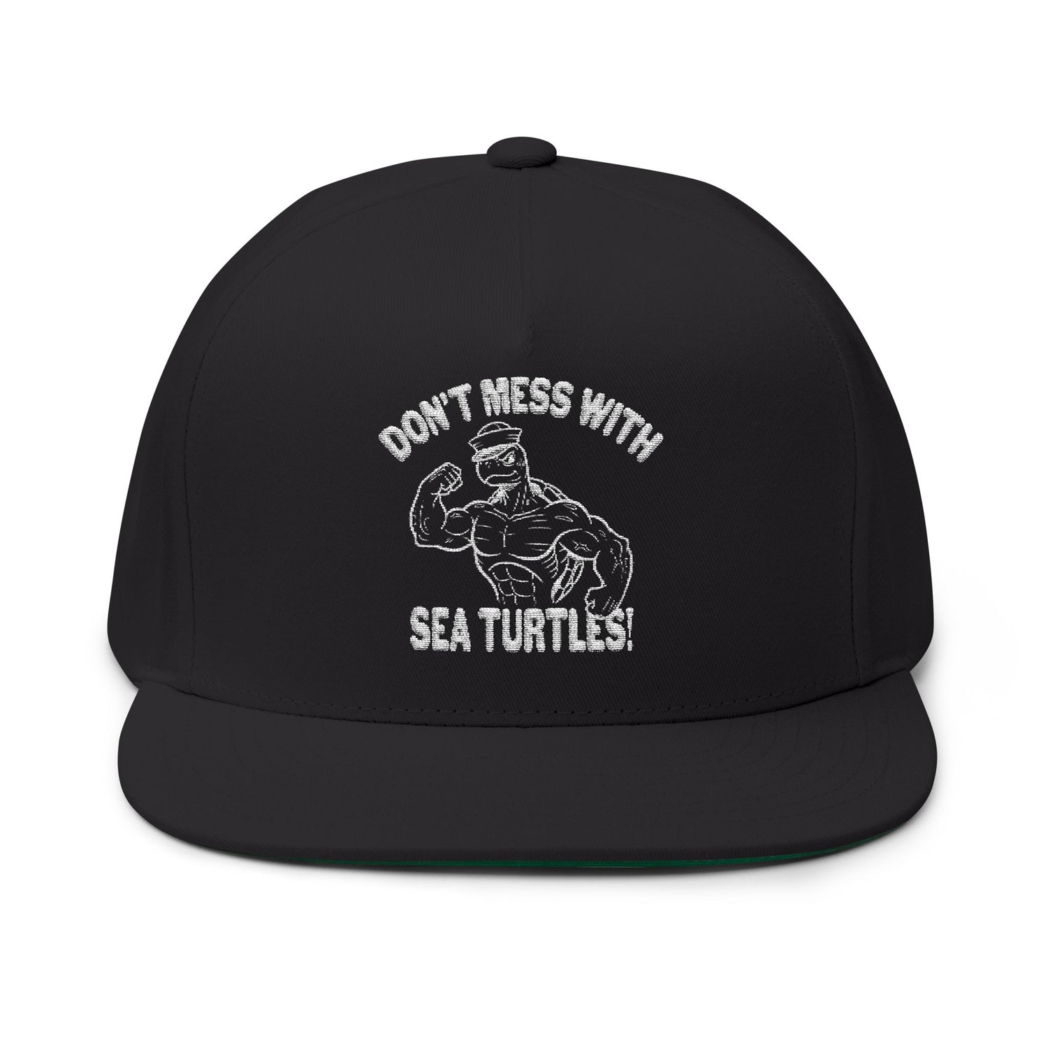 Don't Mess With Sea Turtles Embroidered Flat Bill Cap