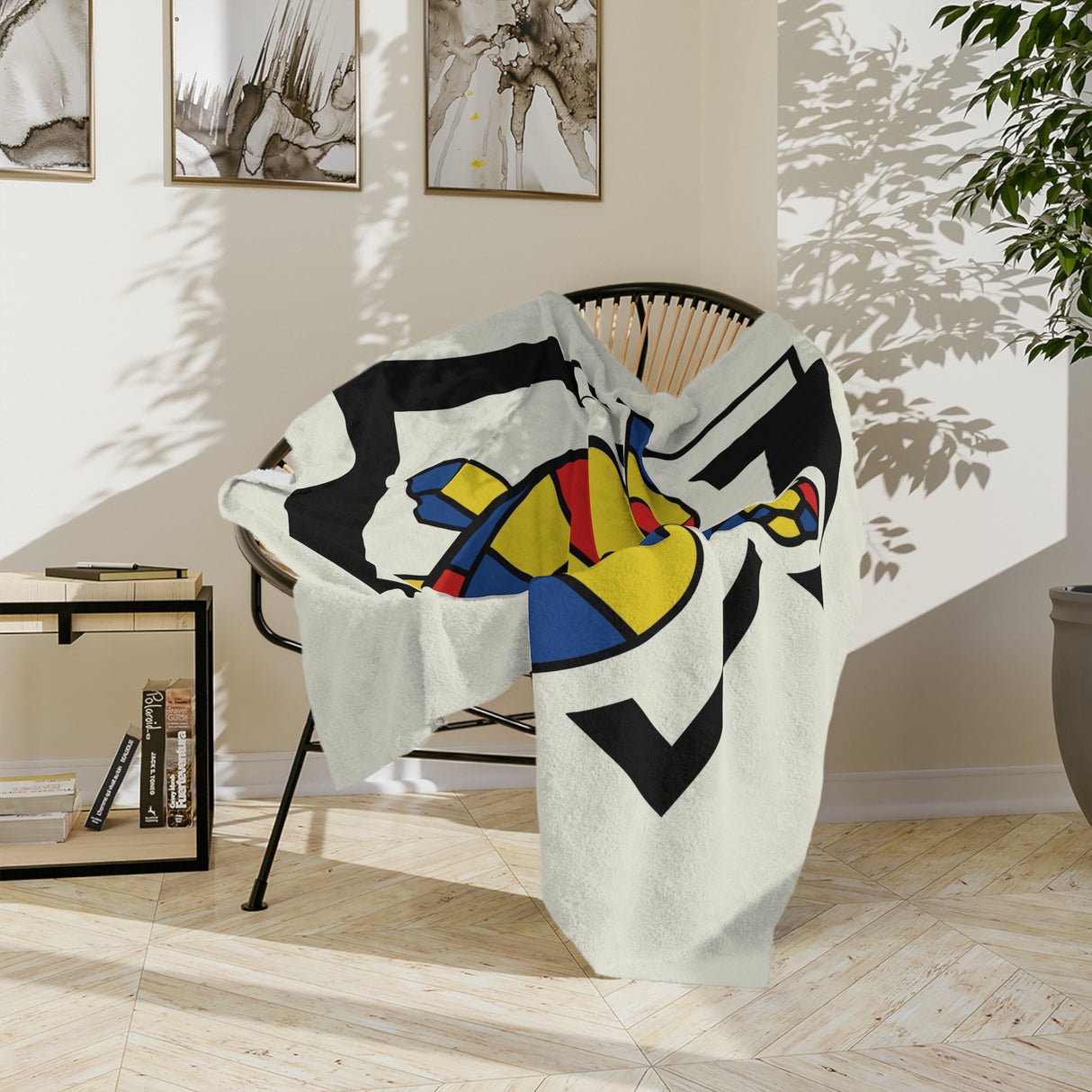 Bauhaus Inspired Red Yellow Blue Sea Turtle-Themed Velveteen Microfiber Blanket - 3 Sizes