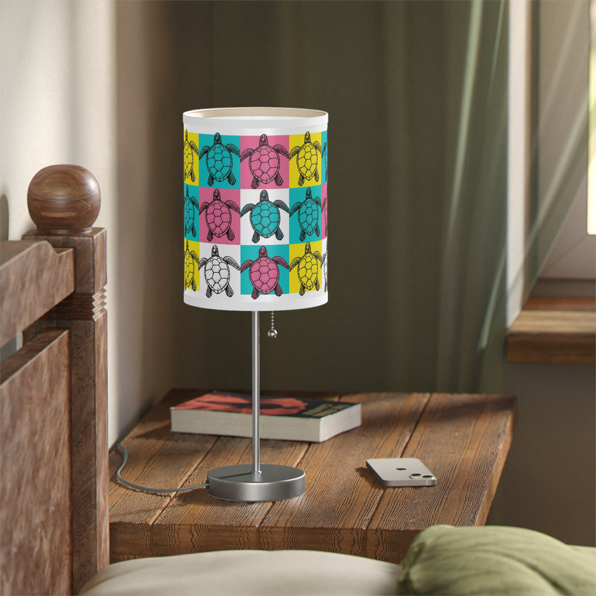 Colorful Block Print Sea Turtle Table Lamp