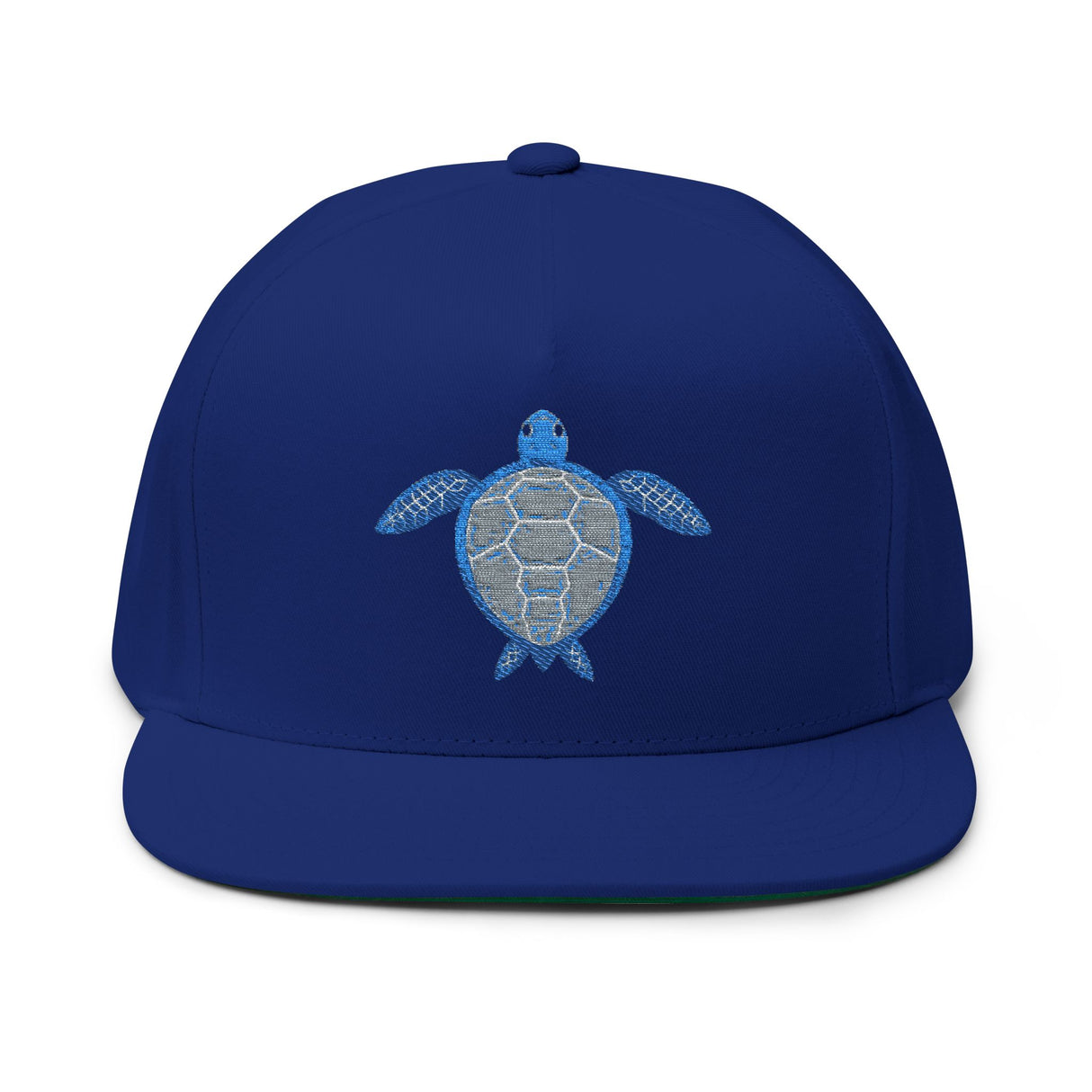 Blue Sea Turtle Profile Embroidered Flat Bill Cap