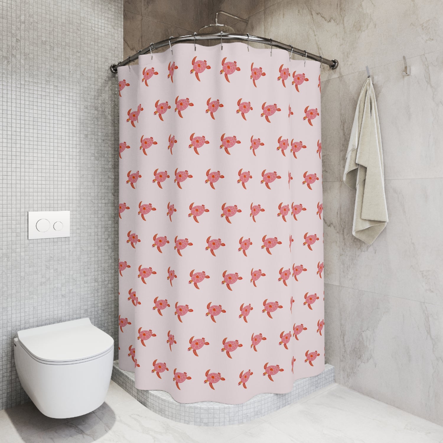 Fun Pink Sea Turtle Shower Curtains - Coastal Bathroom Decor