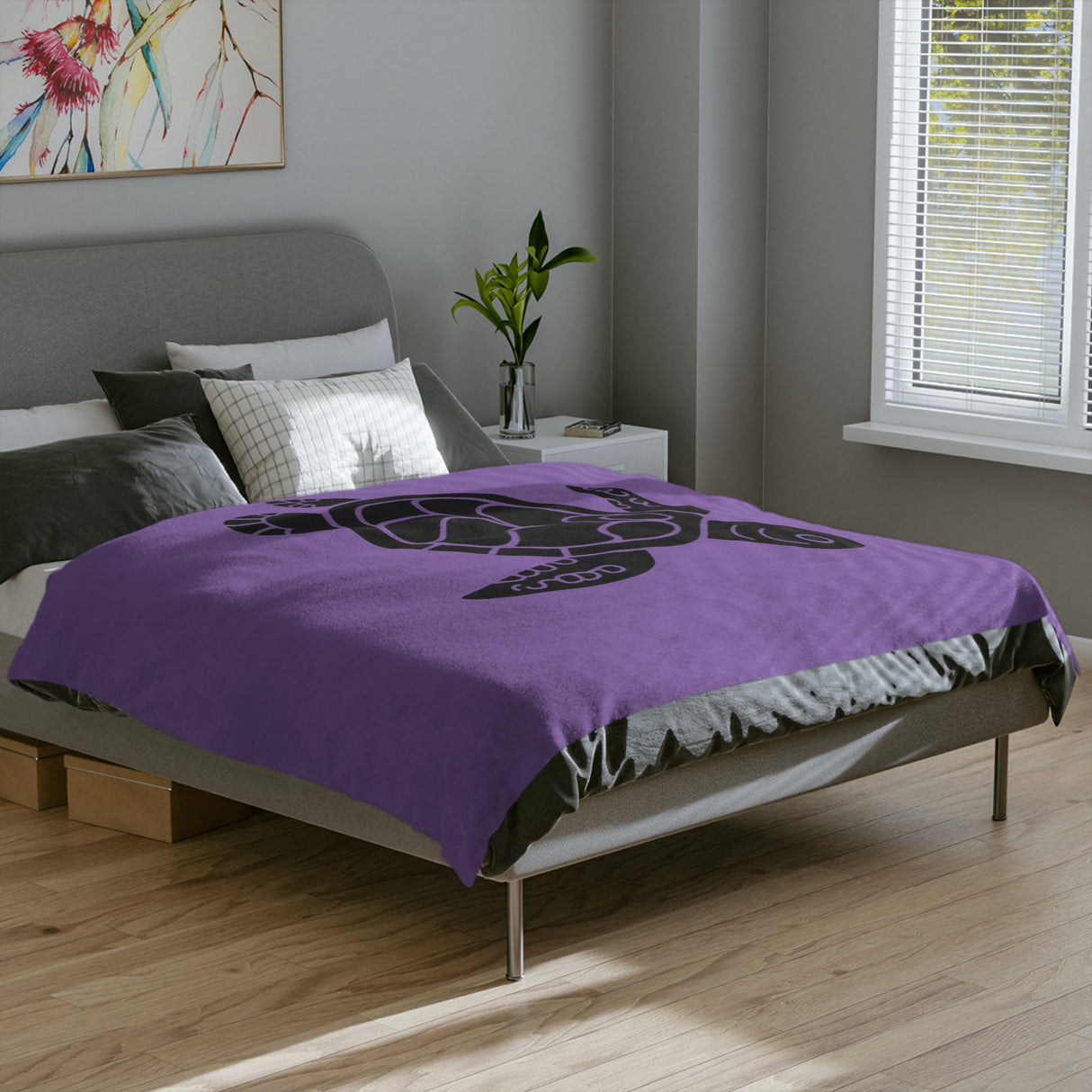 Purple and Black Sea Turtle Velveteen Microfiber Blanket - 3 Sizes