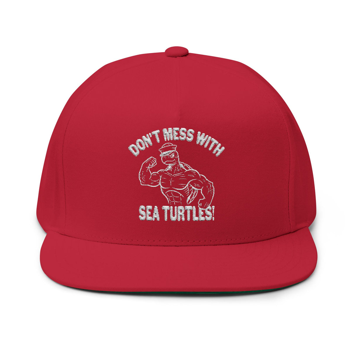 Don't Mess With Sea Turtles Embroidered Flat Bill Cap