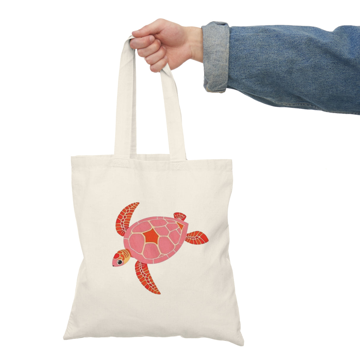 Eco-Friendly Pink and Red Turtle Design Natural Cotton Tote Bag